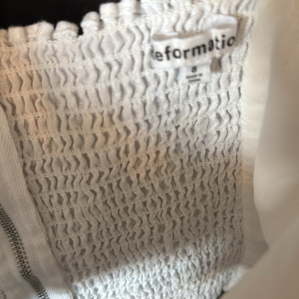 Reformation White Twist Front Puff Sleeve Crop Top - Picture 5 of 6